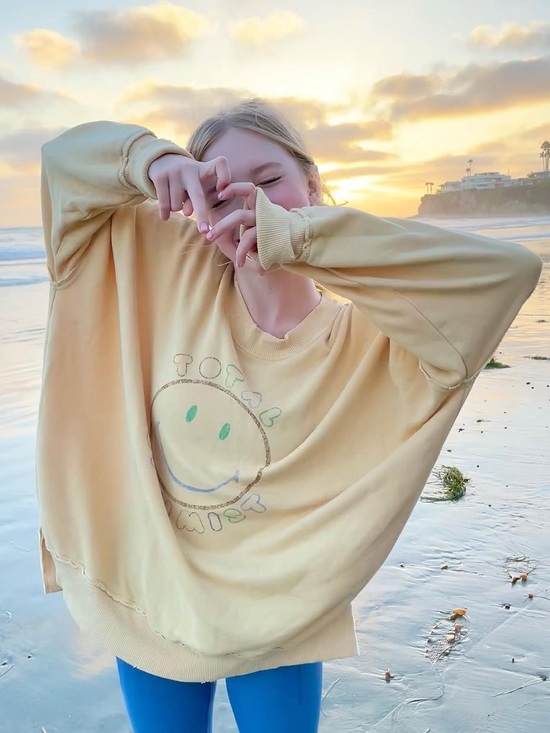 aerie Tops - Aerie Women’s Crewneck Oversized Sweatshirt Total Optimist in Yellow M